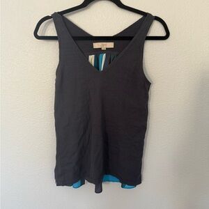 LOFT Women's Gray Turquoise Striped Colorblock Sleeveless Top Size X Small